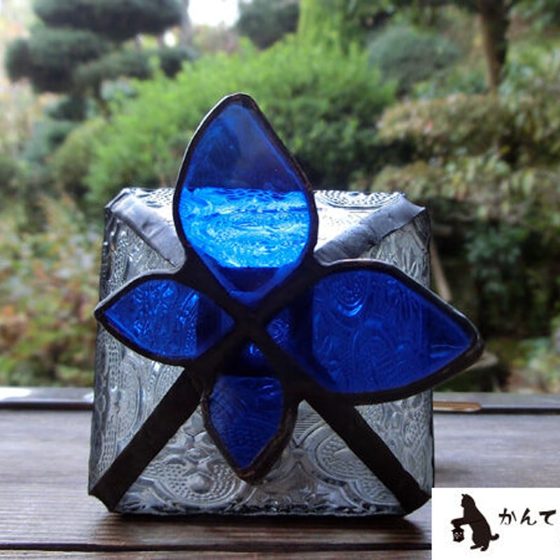 フットランプ(れとろらんぷ 青色てふてふ)ステンドグラス 蝶の