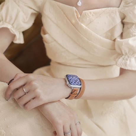 【N332】希少品 アップル ウォッチ シリーズ 10 バンド 二 重 本革 apple watch バンド レザー 高級 オレンジ グレージュ