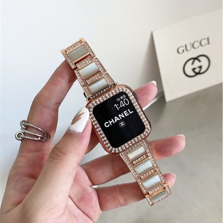 【N378】「apple watchケース付き」ステンレス+樹脂 apple watch バンド 女性 アップル ウォッチ バンド キラキラ 41mm/44mm/49mm