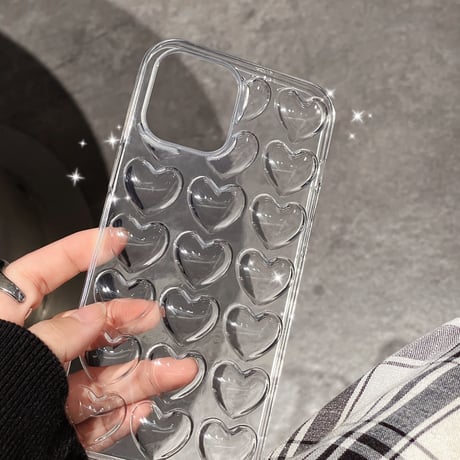 【N193】立体ハート柄iPhone16/15proケース かわいいピンク ぷくぷく