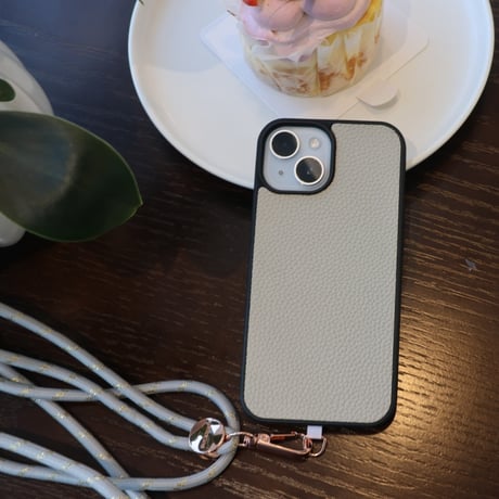 【N246】iphone16/15/14 ケース 本 革 高級 iphone ケース シンプル レザー グレージュ「ショルダーストラッププレゼント」