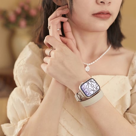 【N332】希少品 アップル ウォッチ シリーズ 10 バンド 二 重 本革 apple watch バンド レザー 高級 オレンジ グレージュ