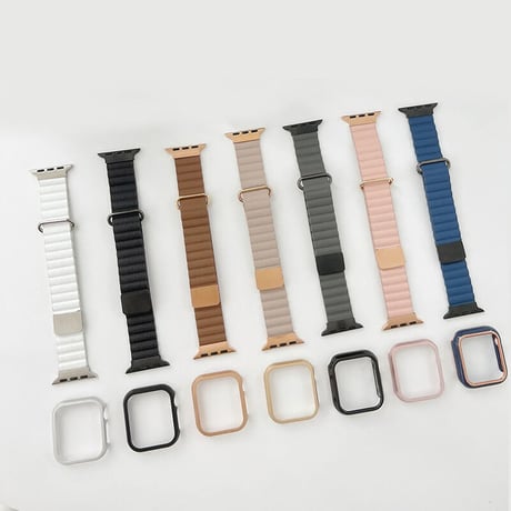 【N341】「apple watchケース付き」apple watch バンド マグネット アップル ウォッチ バンド ベージュ/グレー/白 2点set