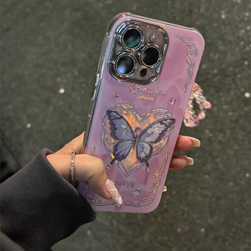 N182】iPhone15/14/13/12など対応ケース 蝶 かわいい 女子 人気 ピン