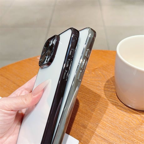 【N168】カメラレンズ保護フォルム付きのiPhone16/16proケース メタリックサイドカラークリアケース