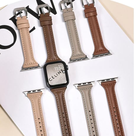 【N354】くすみカラー アップル ウォッチ レザー バンド 白/ブラウン apple watch バンド 細め 女性