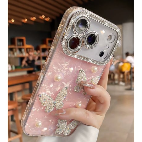 【N778】iPhone ケース キラキラ スマホケース デコ バタフライ カメラ保護フィルム 付き