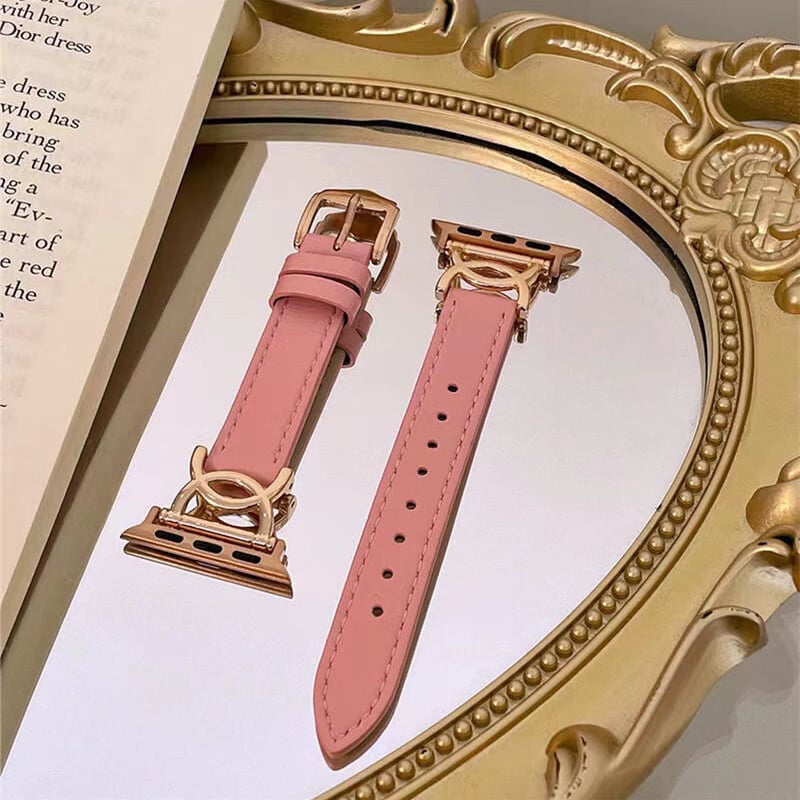 レザーカービング  アップル　ウォッチバンド　ピンク N386】apple watch series 10 革 バンド 女性 ピンク 黒 アップル