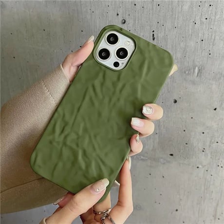 【N108】シワ加工 iphone15/15pro ソフトケース 韓国 ベージュ/グリーン/パープル  iPhone14/13/12シリーズケース おしゃれ