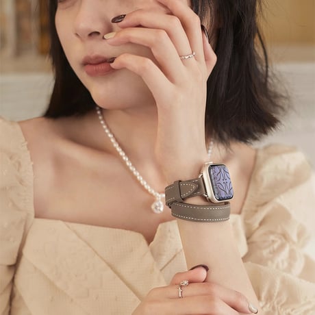 【N332】希少品 アップル ウォッチ シリーズ 10 バンド 二 重 本革 apple watch バンド レザー 高級 オレンジ グレージュ