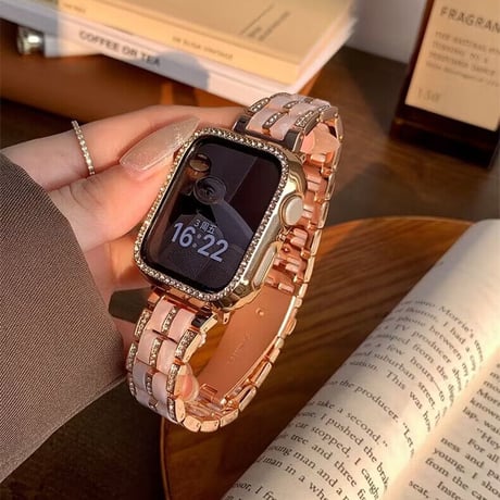 【N330】「apple watchケース付き」applewatch バンド キラキラ ストーン 大理石柄 アップル ウォッチ ステンレス バンド set