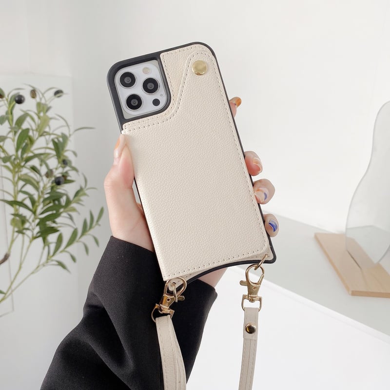 N183】カード収納付きショルダースマホケース ミラー付きicカード