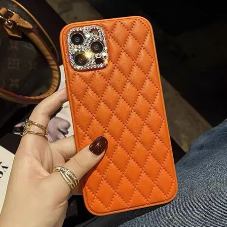 【N026】iPhone15/14/13 カメラキラキラケース レザーひし形 大人女子