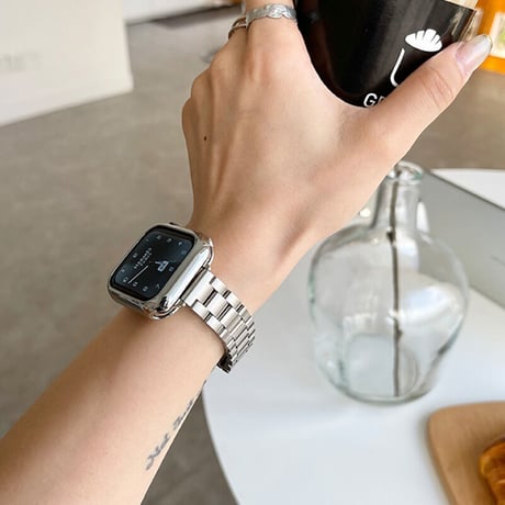 【N050】apple watch ステンレスバンド 高級 黒 シルバー アップルウォッチ バンドとカバーset人気