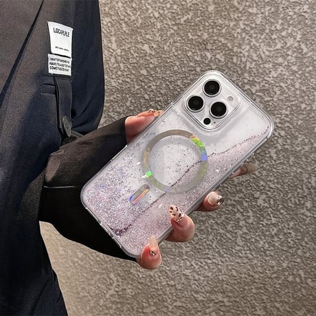 【N396】magsafe 対応 ケース かわいい オーロラ iphone ケース グリッター 動く
