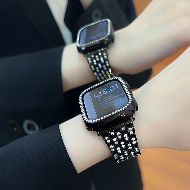 Apple Watch薔 高級ステンレスベルト＆glassパヴェ仕様カバーセット - 時計