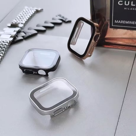 【N594】アップル ウォッチ ケース おしゃれ 防水 スクエア apple watch カバー おすすめ「ガラスフィルム一体型」