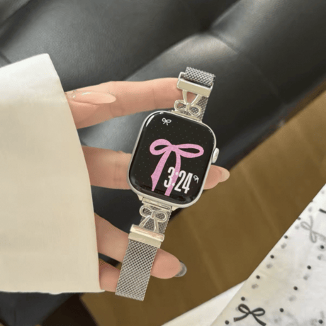 【N806】apple watch ミラネーゼ ループ 女性 リボン アップル ウォッチ バンド マグネット