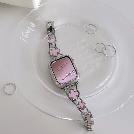 【N106】「apple watchカバー付き」幸せの四葉のクローバー アップルウォッチ交換バンド かわいい set