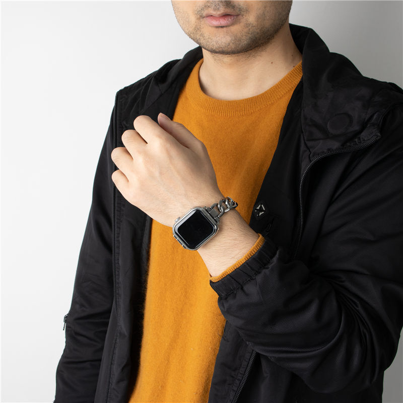 N336】「レザー＆チェーン」アップル ウォッチ シリーズ 10 バンド