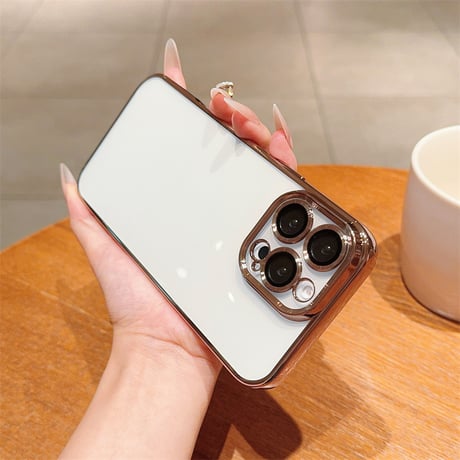 【N168】カメラレンズ保護フォルム付きのiPhone16/16proケース メタリックサイドカラークリアケース
