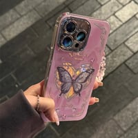 【N182】iPhone15/14/13/12など対応ケース  蝶 かわいい 女子 人気 ピンク スマホケース ピカピカ
