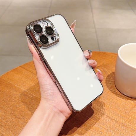 【N168】カメラレンズ保護フォルム付きのiPhone16/16proケース メタリックサイドカラークリアケース