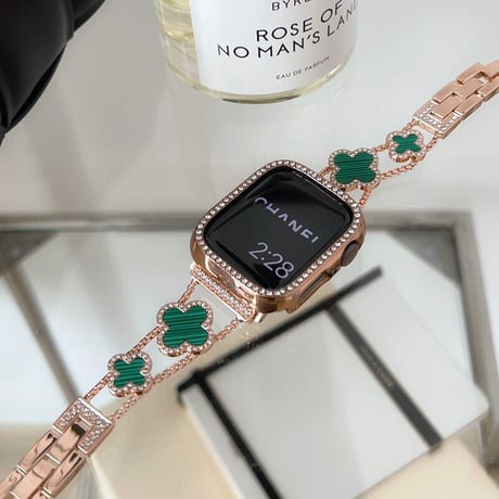 【N106】「apple watchカバー付き」幸せの四葉のクローバー アップルウォッチ交換バンド かわいい set