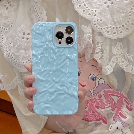 【N228】ベージュ ブルー iPhone16/15/14ケース しわ加工 持ちやすい