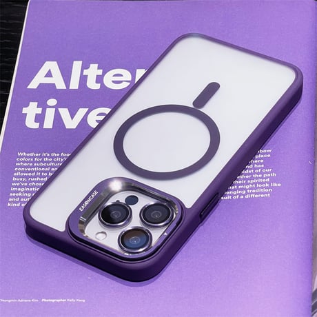 【N525】「カメラ保護リング付き」iphone ケース magsafe 透明 マット iphone ケース スタンド