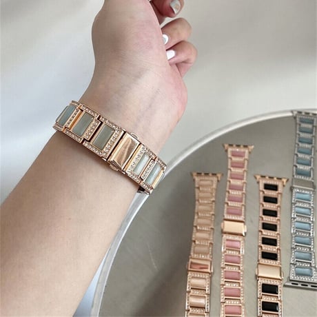 【N378】「apple watchケース付き」ステンレス+樹脂 apple watch バンド 女性 アップル ウォッチ バンド キラキラ 41mm/44mm/49mm
