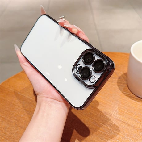 【N168】カメラレンズ保護フォルム付きのiPhone16/16proケース メタリックサイドカラークリアケース