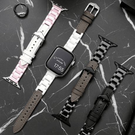 【N625】アップル ウォッチ バンド セラミック＆レザー  apple watch series 10/11 バンド 高級 おしゃれ