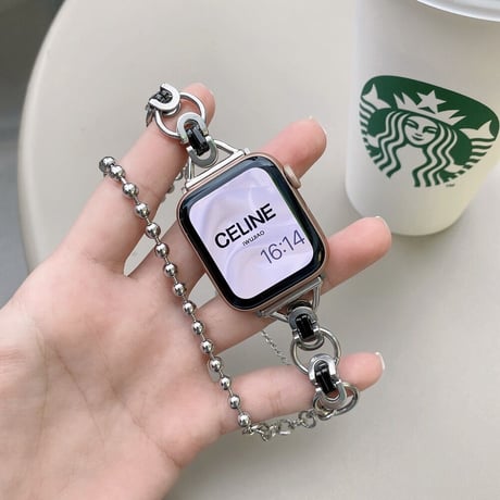 【N019】アップルウォッチ チェーンバンド おすすめ シルバー アナルビーズチェーンとセット