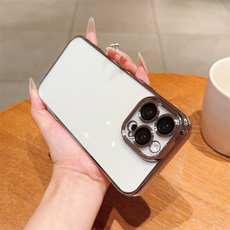 【N168】カメラレンズ保護フォルム付きのiPhone16/16proケース メタリックサイドカラークリアケース