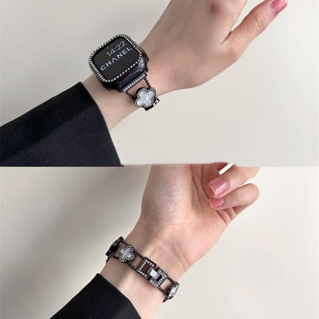【N127】「apple watchカバー付き」幸せの四葉のクローバー アップルウォッチ交換バンド かわいい set