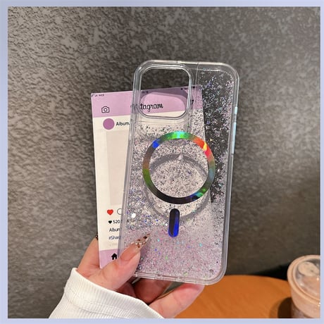 【N396】magsafe 対応 ケース かわいい オーロラ iphone ケース グリッター 動く