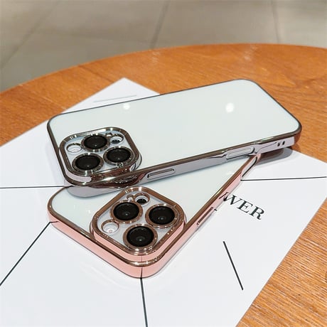【N168】カメラレンズ保護フォルム付きのiPhone16/16proケース メタリックサイドカラークリアケース
