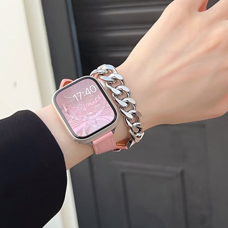 【N342】apple watch series 10 バンド 二 重 本革 アップル ウォッチ7/8/SE/新型Ultraバンド チェーン 男女兼用
