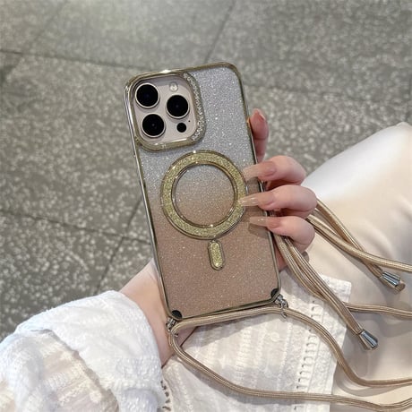 【N689】iphone ケース ショルダー 可愛い iphone ケース マグセーフ キラキラ