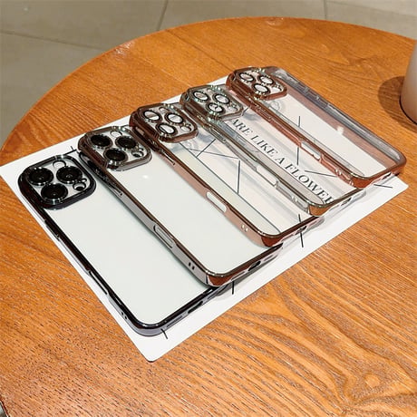 【N168】カメラレンズ保護フォルム付きのiPhone16/16proケース メタリックサイドカラークリアケース