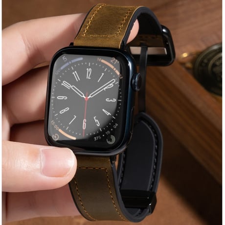 【N497】「男女兼用」apple watch series 11 バンド マグネット アップル ウォッチ バンド 革+シリコン