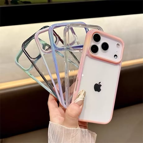 【N025】iphone17/16proケース クリア ふちだけ色 iPhone15 iPhone14ケース フチあり 透明 頑丈