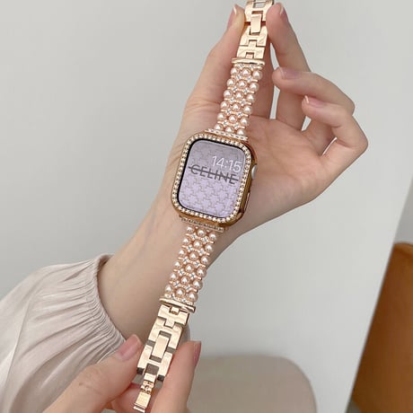 【N291】「バンパーケース付き」アップル ウォッチ バンド ブレスレット apple watch バンド 女性 かわいい set