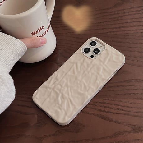 【N228】ベージュ ブルー iPhone16/15/14ケース しわ加工 持ちやすい