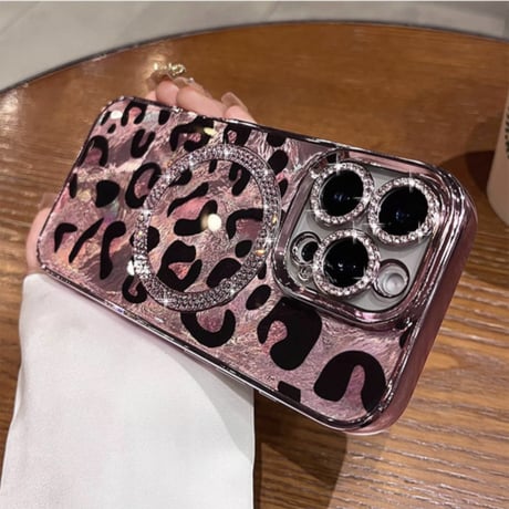【N697】magsafe 対応 ケース iphone16/16pro iphone ケース キラキラ ヒョウ 柄