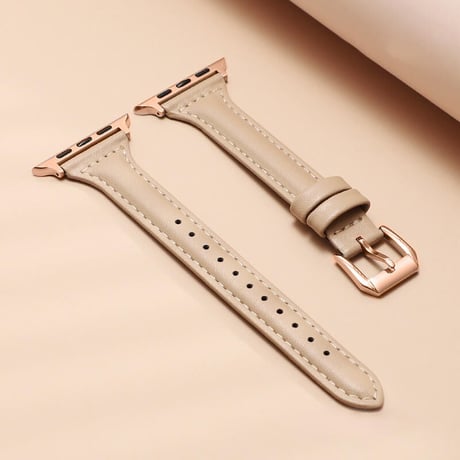 【N354】くすみカラー アップル ウォッチ レザー バンド 白/ブラウン apple watch バンド 細め 女性