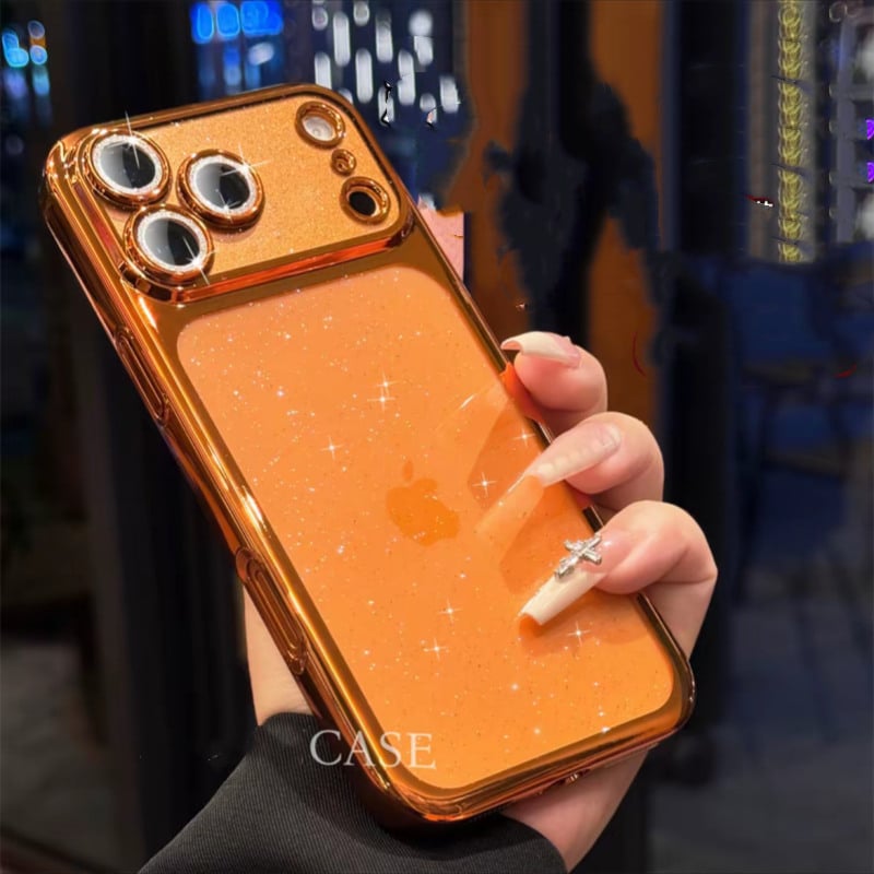 N763】iphone17 ケース キラキラ iphone17pro オレンジ/シルバー/デ