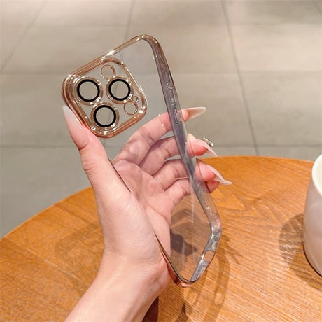 【N168】カメラレンズ保護フォルム付きのiPhone16/16proケース メタリックサイドカラークリアケース