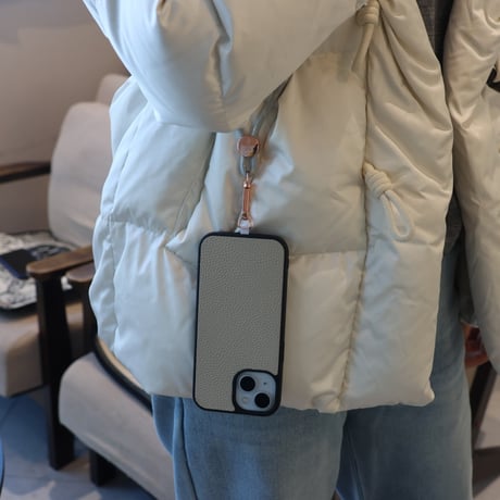 【N246】iphone16/15/14 ケース 本 革 高級 iphone ケース シンプル レザー グレージュ「ショルダーストラッププレゼント」